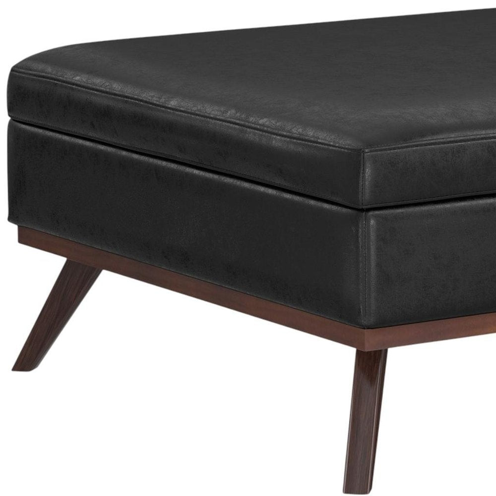 40" Black And Brown Faux Leather Ottoman With Storage