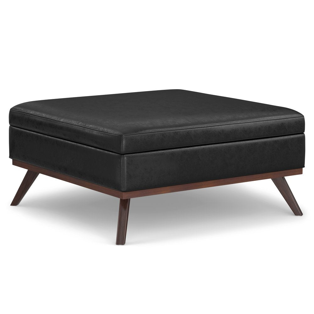 40" Black And Brown Faux Leather Ottoman With Storage