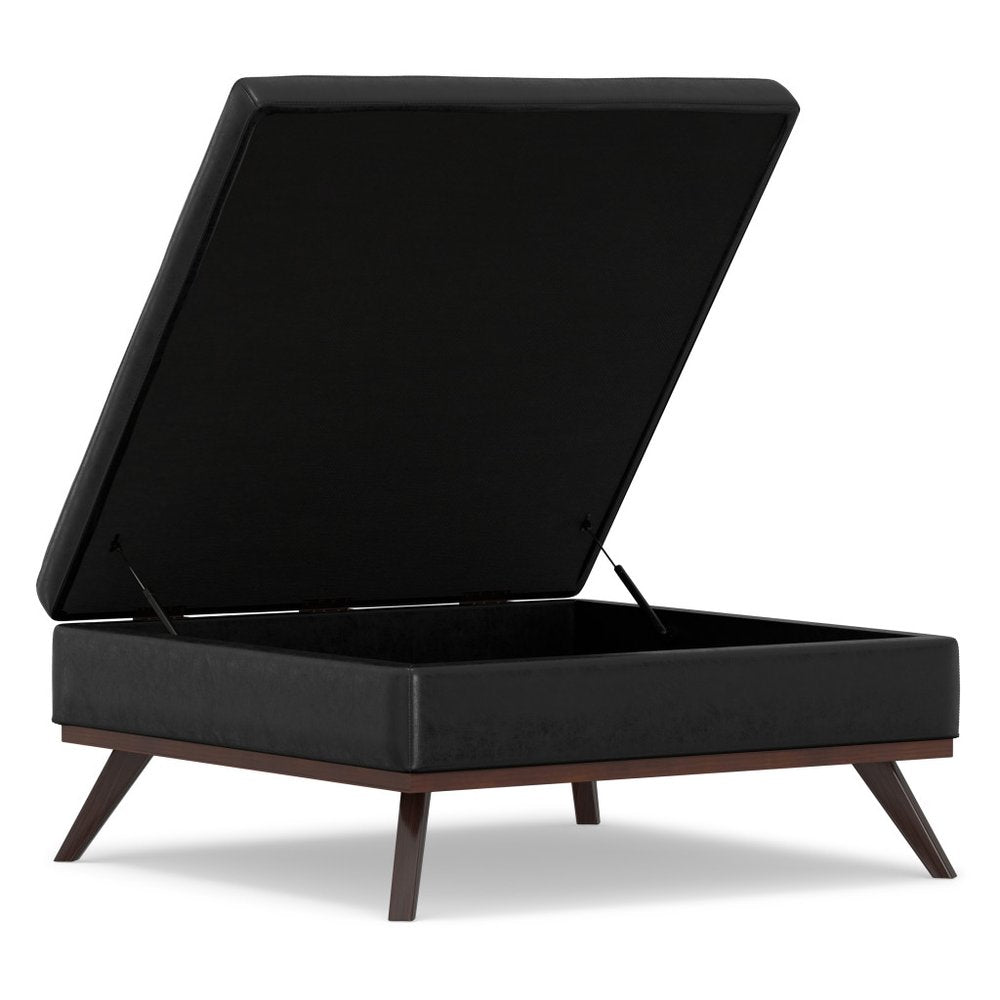 40" Black And Brown Faux Leather Ottoman With Storage
