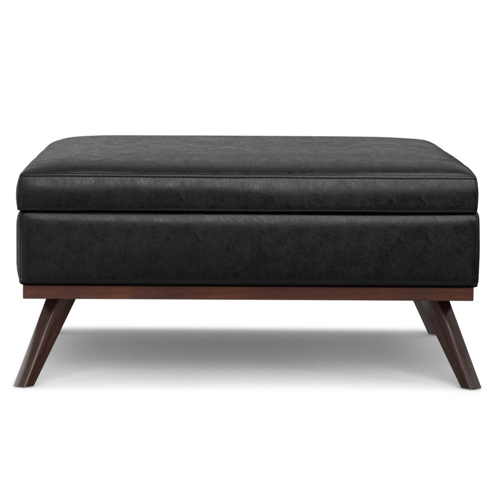 40" Black And Brown Faux Leather Ottoman With Storage