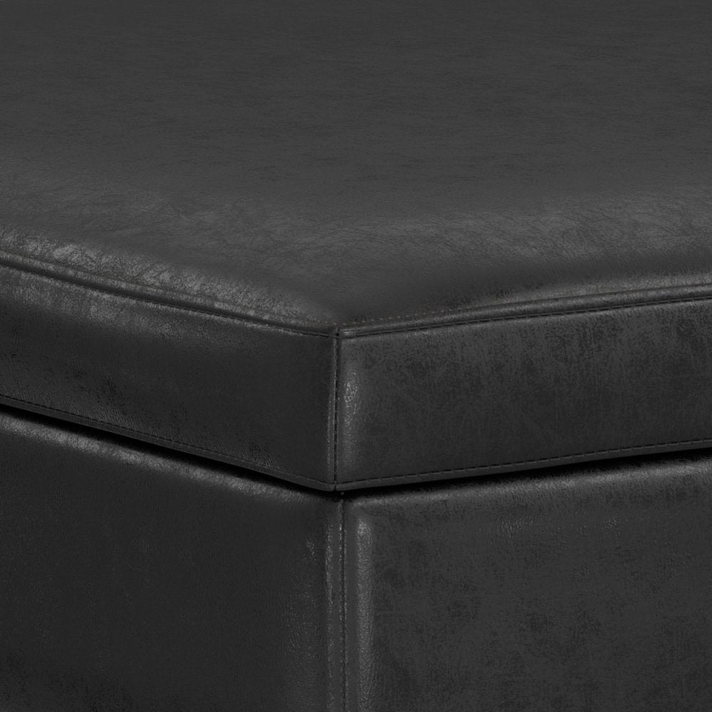 40" Black And Brown Faux Leather Ottoman With Storage