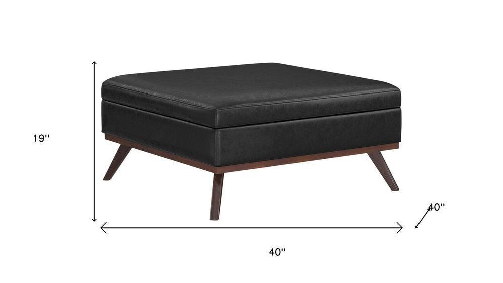 40" Black And Brown Faux Leather Ottoman With Storage