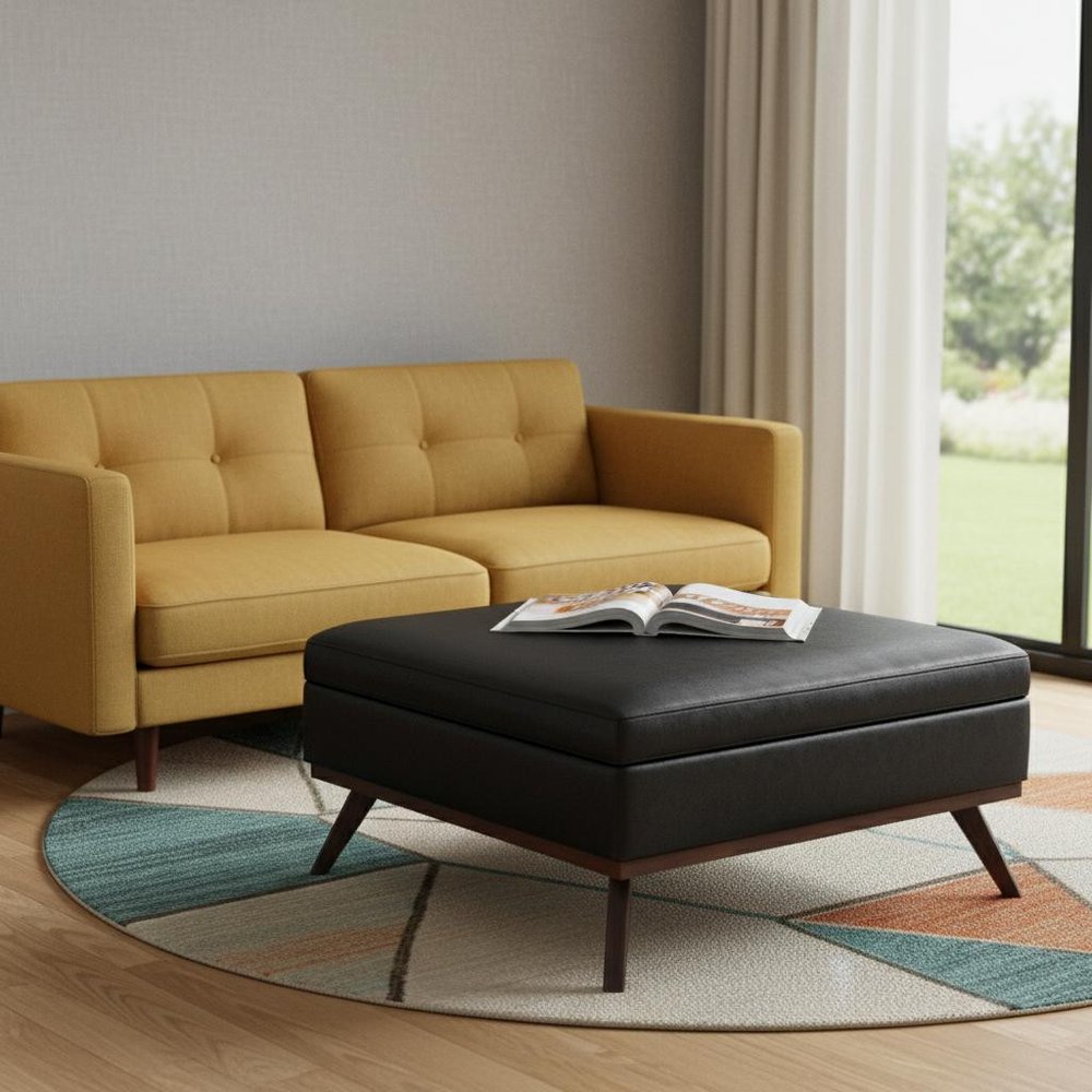 40" Black And Brown Faux Leather Ottoman With Storage