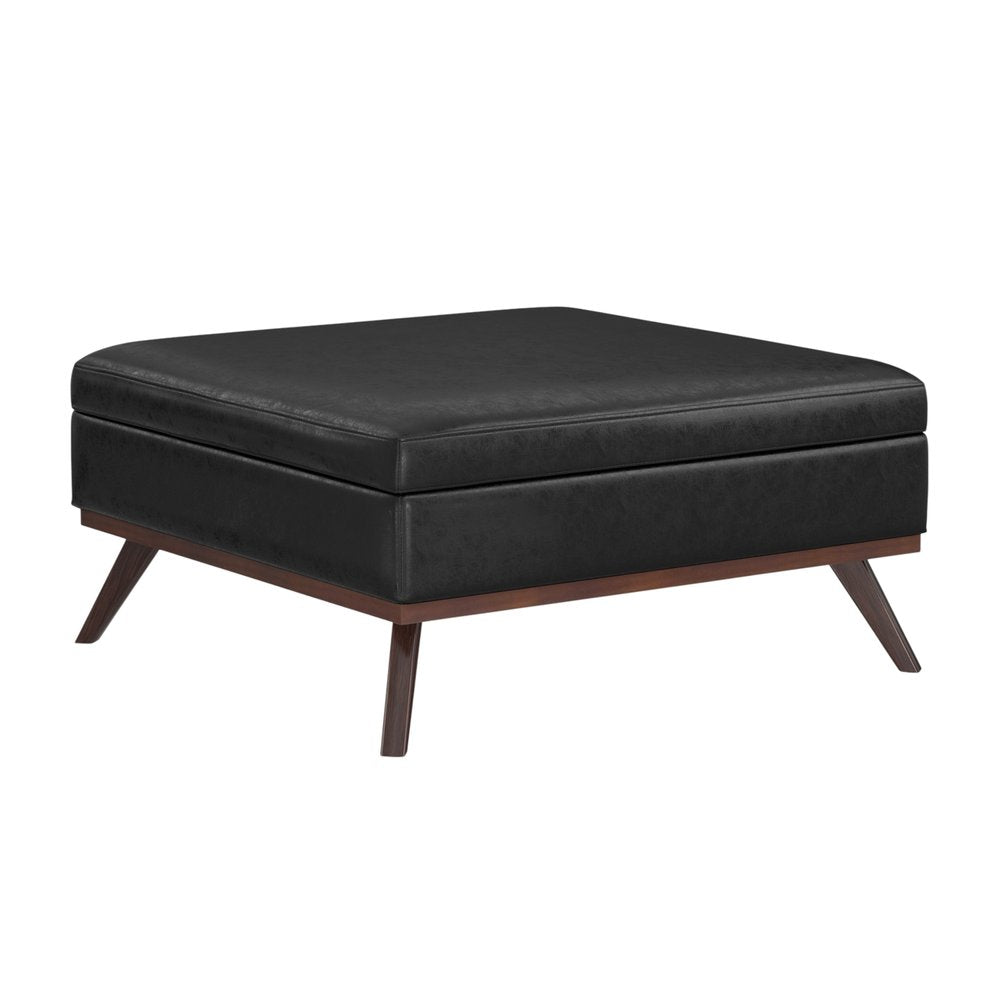 40" Black And Brown Faux Leather Ottoman With Storage