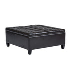 36" Brown And Espresso Faux Leather Tufted Ottoman With Storage