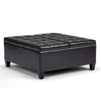 36" Brown And Espresso Faux Leather Tufted Ottoman With Storage