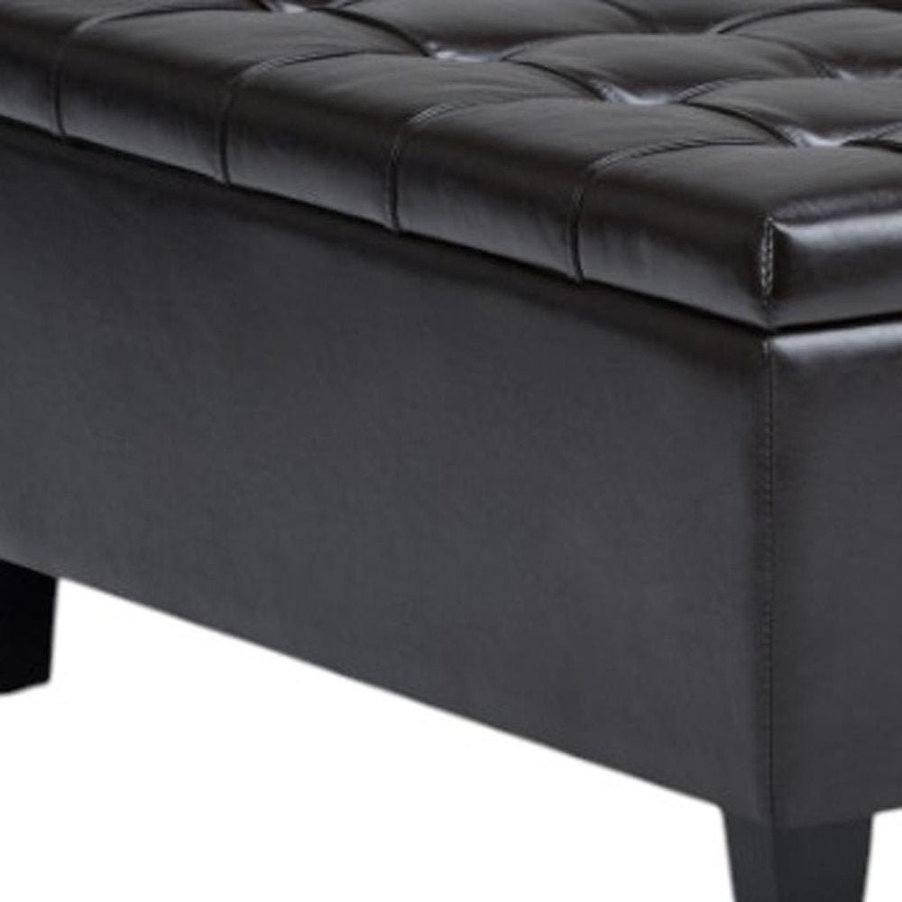 36" Brown And Espresso Faux Leather Tufted Ottoman With Storage