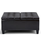 36" Brown And Espresso Faux Leather Tufted Ottoman With Storage