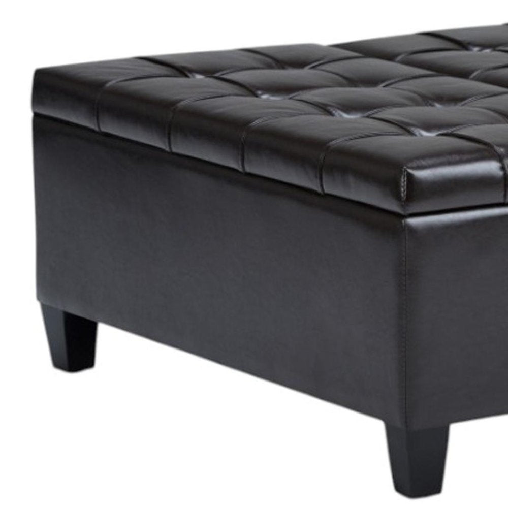 36" Brown And Espresso Faux Leather Tufted Ottoman With Storage