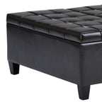 36" Brown And Espresso Faux Leather Tufted Ottoman With Storage
