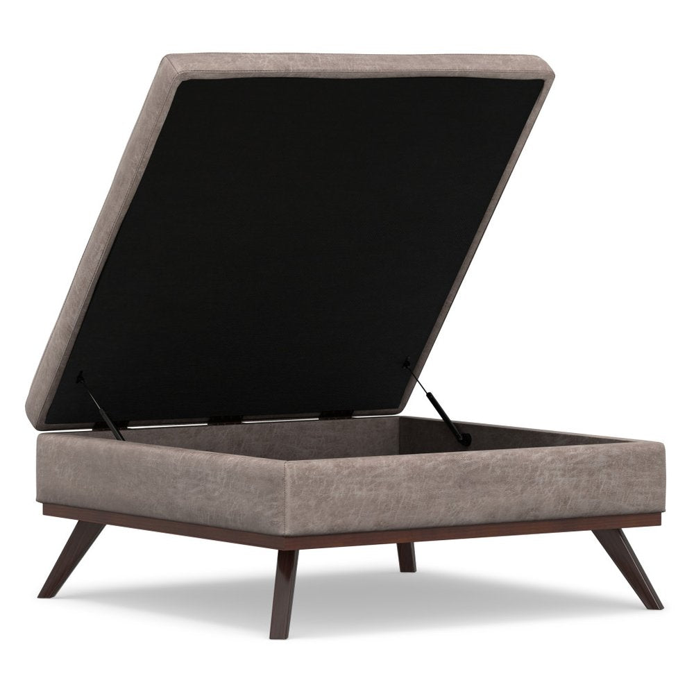 40" Black And Brown Faux Leather Ottoman With Storage