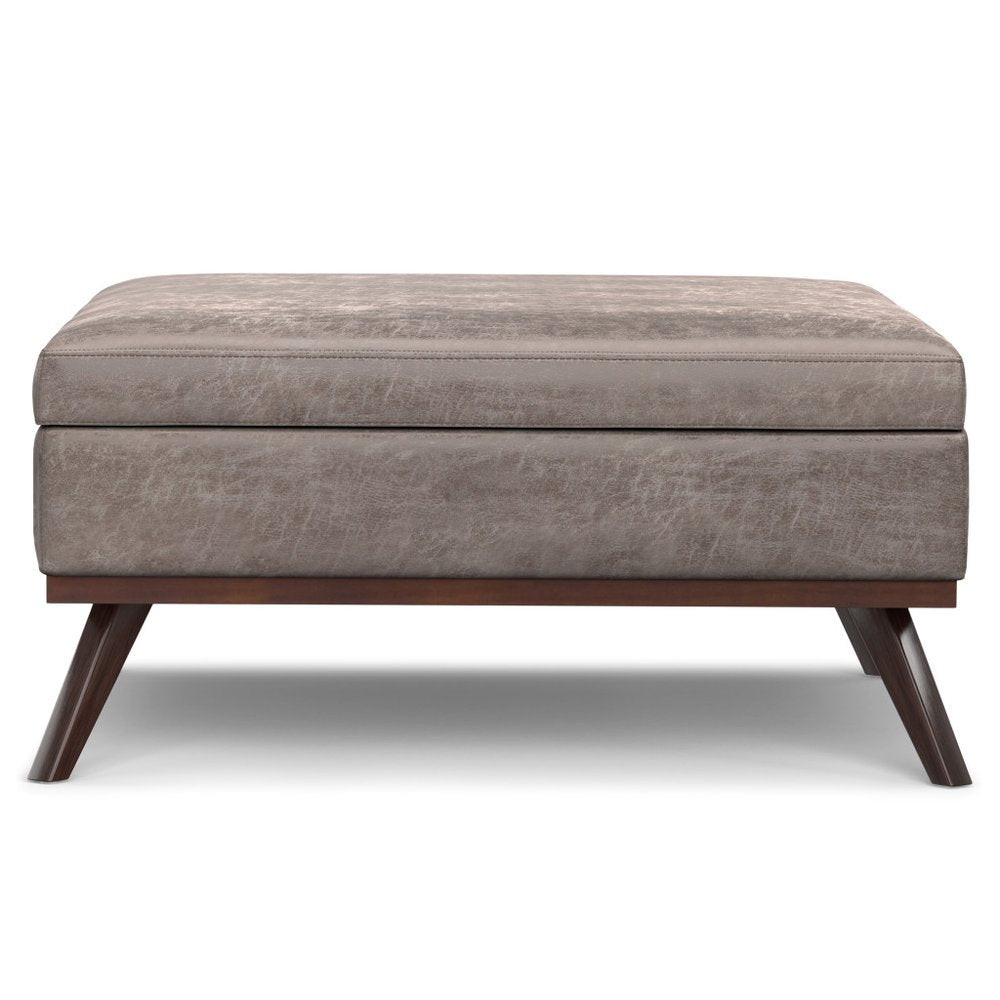 40" Black And Brown Faux Leather Ottoman With Storage