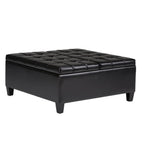 36" Brown And Espresso Faux Leather Tufted Ottoman With Storage