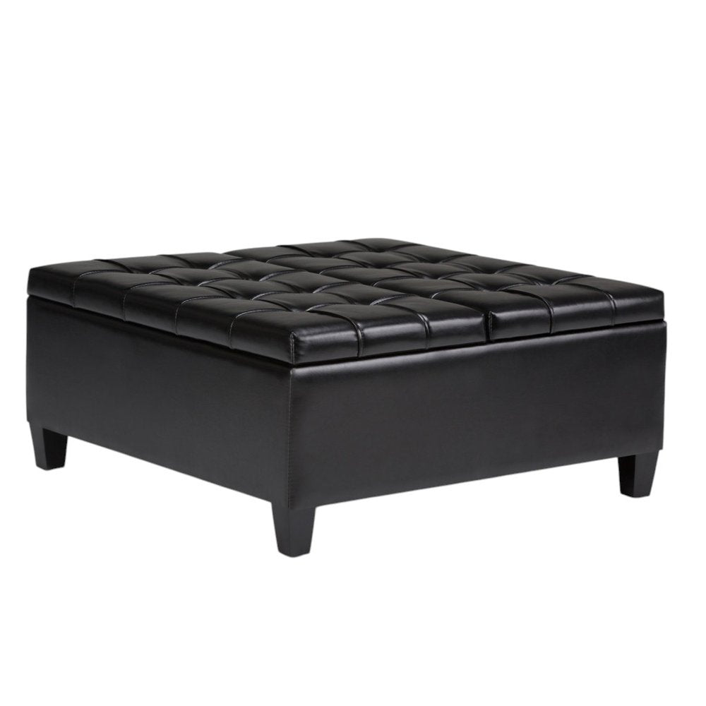 36" Brown And Espresso Faux Leather Tufted Ottoman With Storage