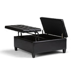 36" Brown And Espresso Faux Leather Tufted Ottoman With Storage