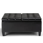 36" Brown And Espresso Faux Leather Tufted Ottoman With Storage