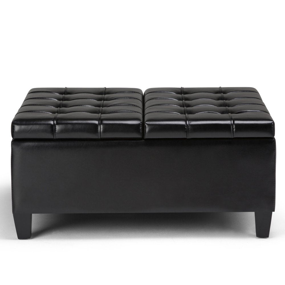36" Brown And Espresso Faux Leather Tufted Ottoman With Storage
