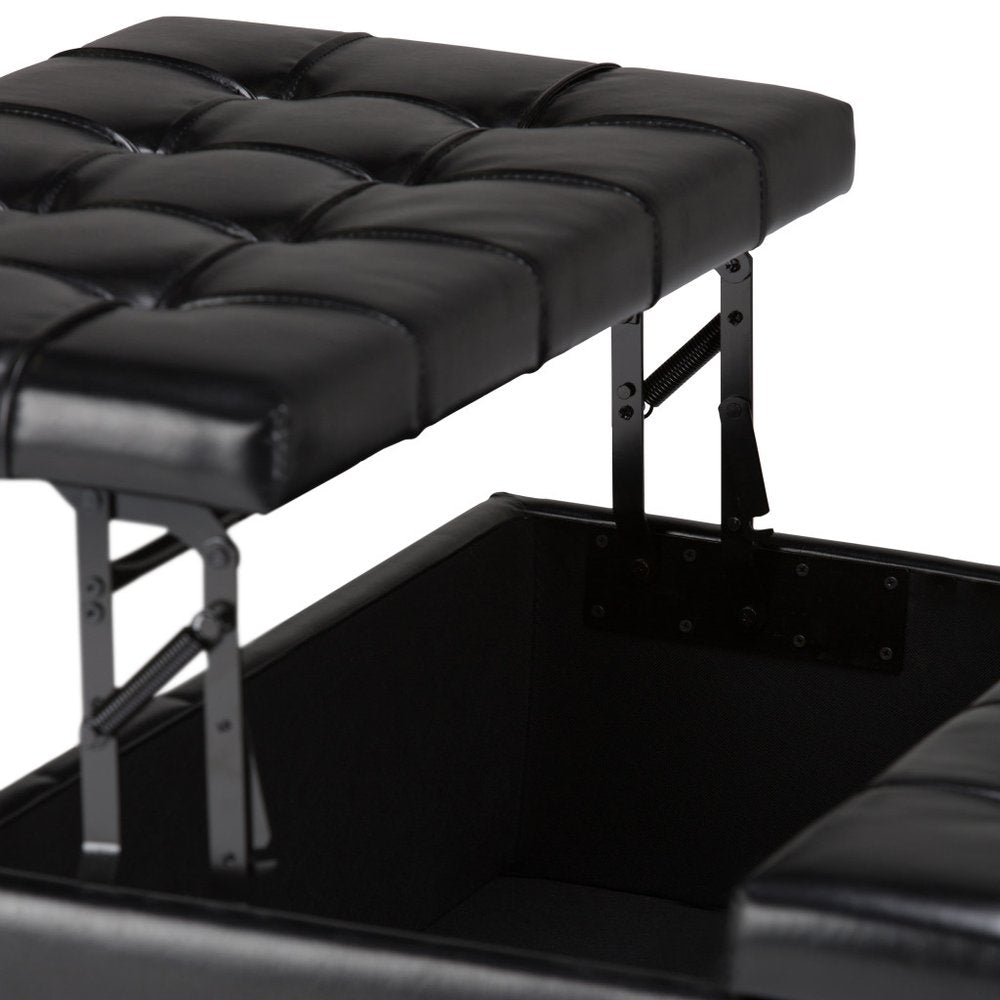 36" Brown And Espresso Faux Leather Tufted Ottoman With Storage