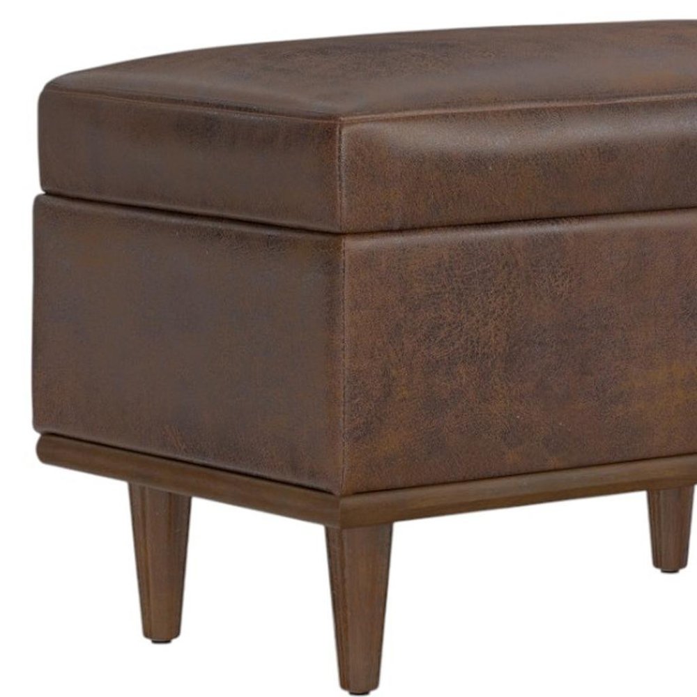 26" Chestnut And Walnut Faux Leather Ottoman With Storage