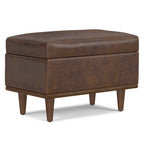 26" Chestnut And Walnut Faux Leather Ottoman With Storage