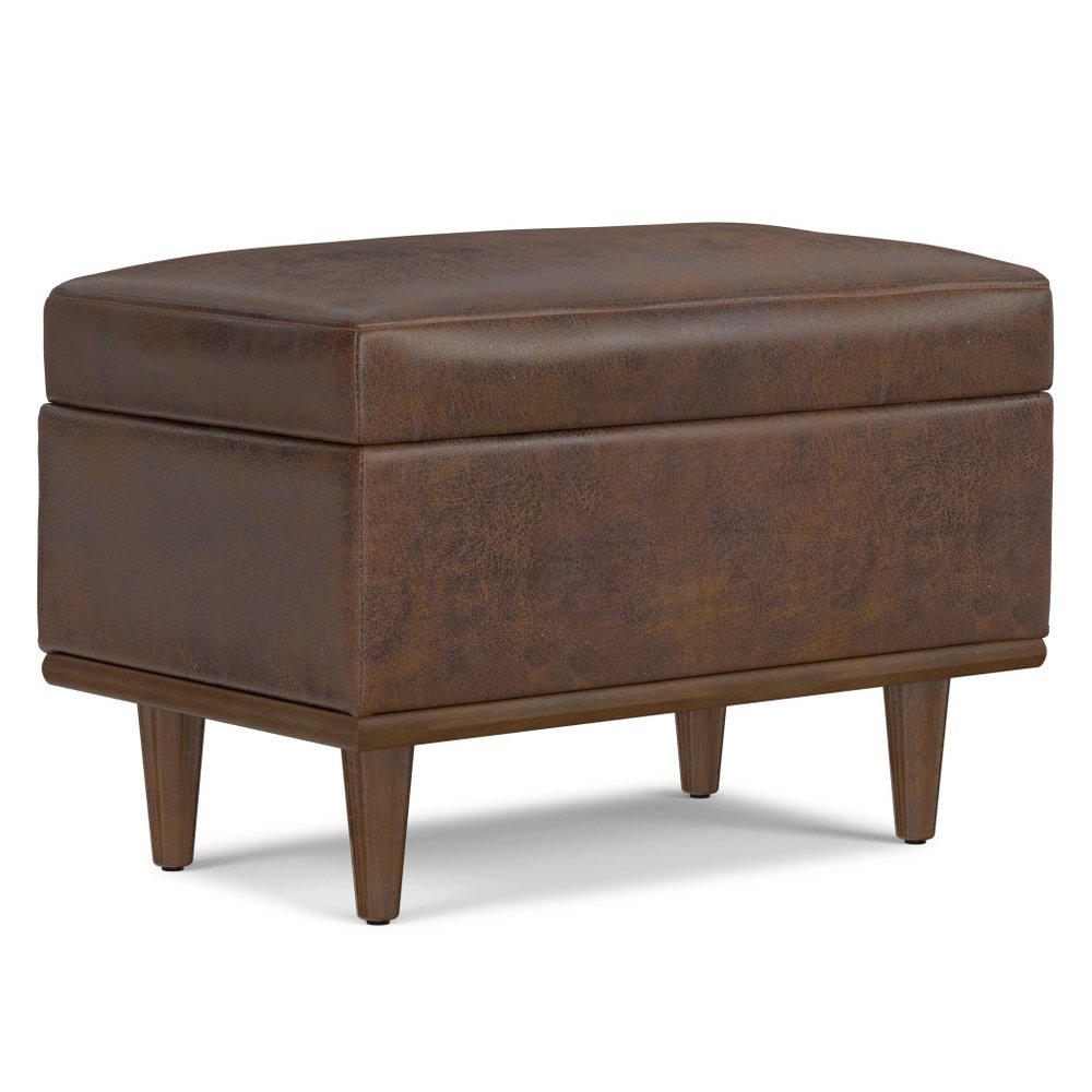 26" Chestnut And Walnut Faux Leather Ottoman With Storage