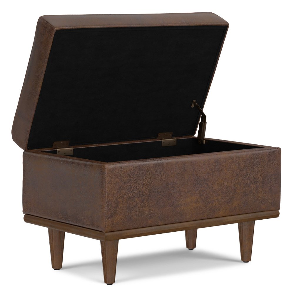 26" Chestnut And Walnut Faux Leather Ottoman With Storage