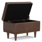 26" Chestnut And Walnut Faux Leather Ottoman With Storage
