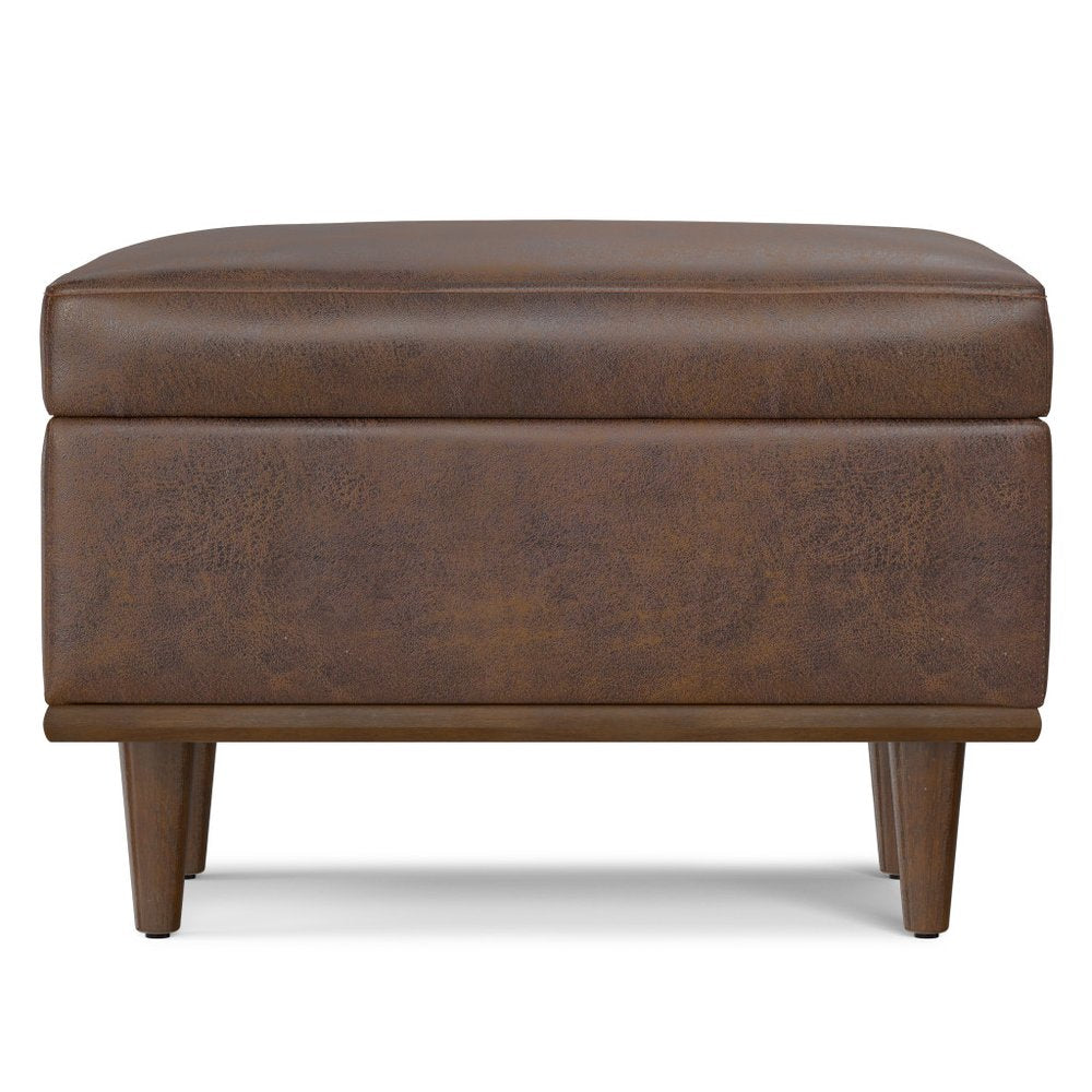26" Chestnut And Walnut Faux Leather Ottoman With Storage