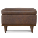 26" Chestnut And Walnut Faux Leather Ottoman With Storage