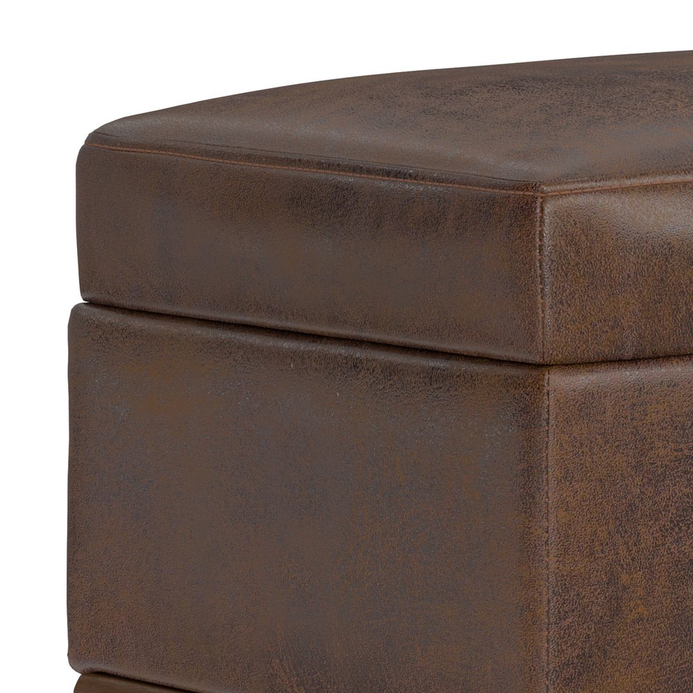 26" Chestnut And Walnut Faux Leather Ottoman With Storage