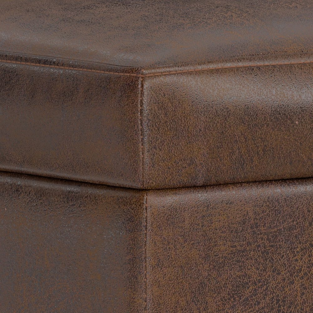 26" Chestnut And Walnut Faux Leather Ottoman With Storage
