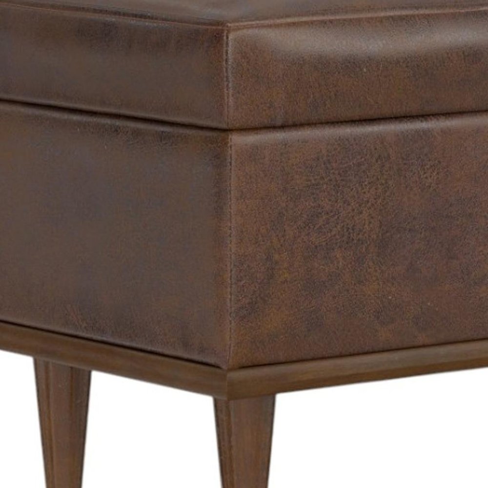 26" Chestnut And Walnut Faux Leather Ottoman With Storage