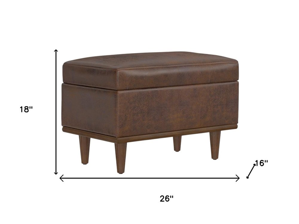 26" Chestnut And Walnut Faux Leather Ottoman With Storage