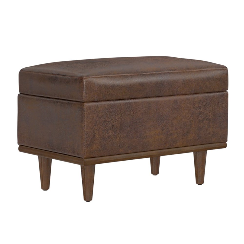 26" Chestnut And Walnut Faux Leather Ottoman With Storage
