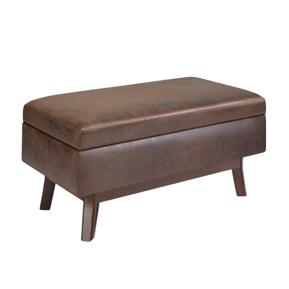 36" Brown Faux Leather Ottoman With Storage