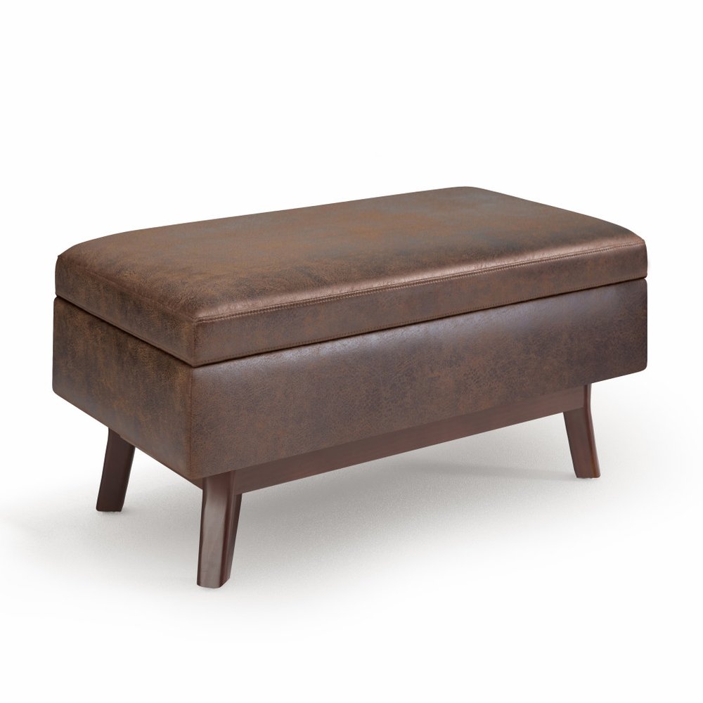 36" Brown Faux Leather Ottoman With Storage