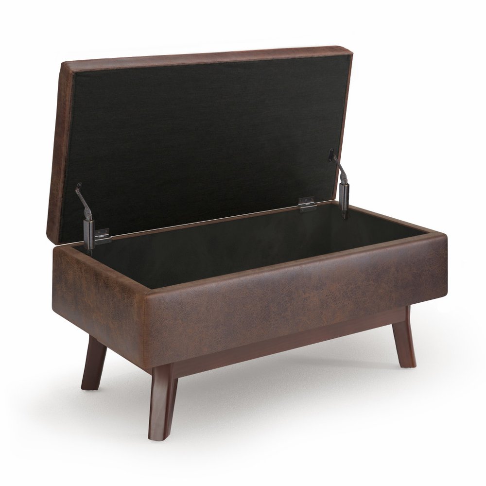 36" Brown Faux Leather Ottoman With Storage