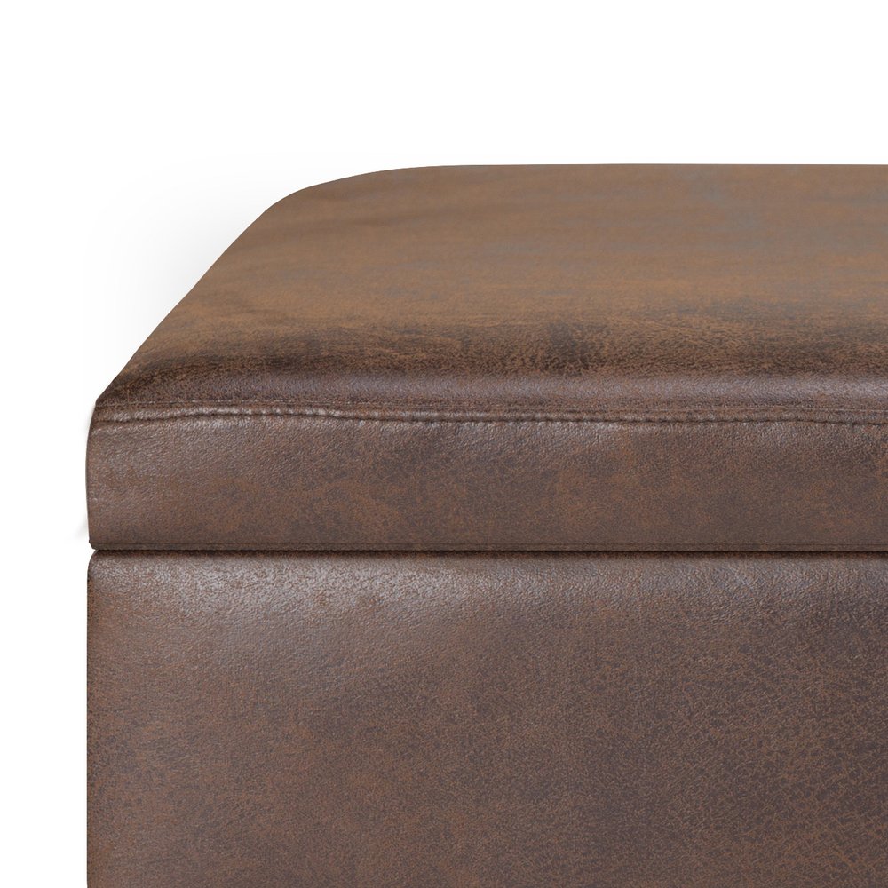 36" Brown Faux Leather Ottoman With Storage