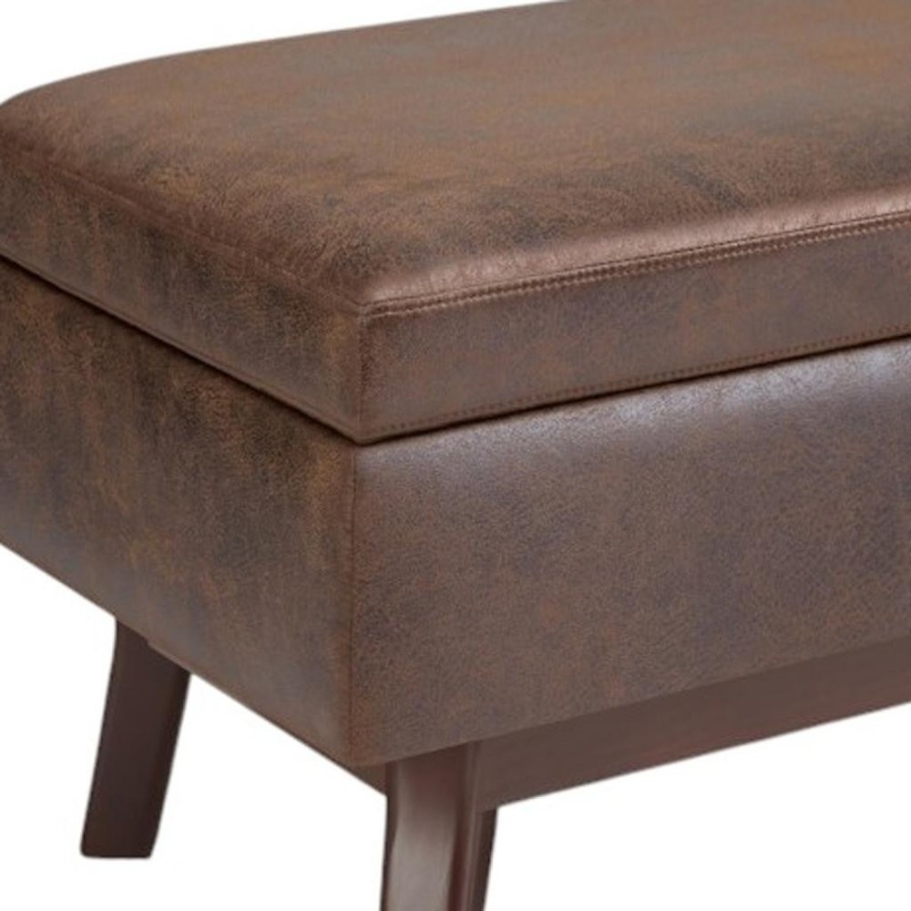36" Brown Faux Leather Ottoman With Storage