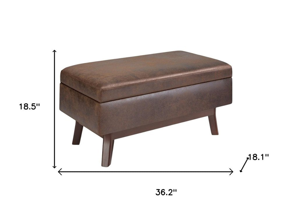36" Brown Faux Leather Ottoman With Storage