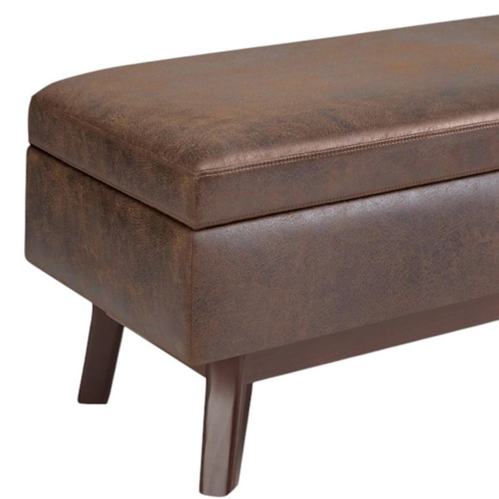 36" Brown Faux Leather Ottoman With Storage