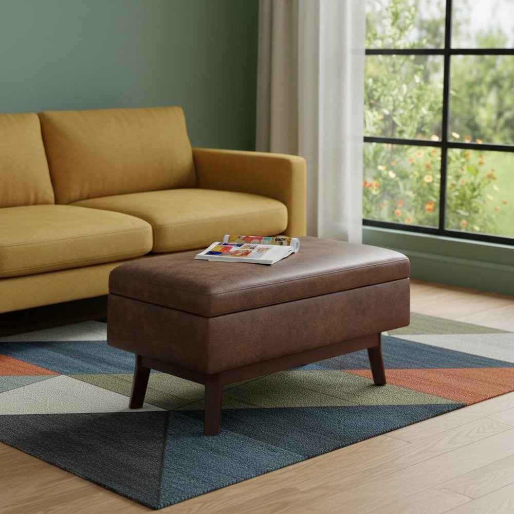 36" Brown Faux Leather Ottoman With Storage