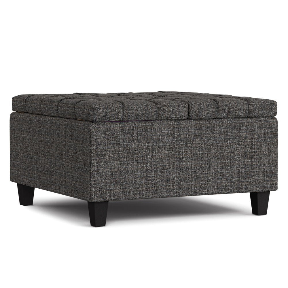 30" Slate Gray And Brown Upholstery Tufted Ottoman With Storage