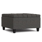 30" Slate Gray And Brown Upholstery Tufted Ottoman With Storage