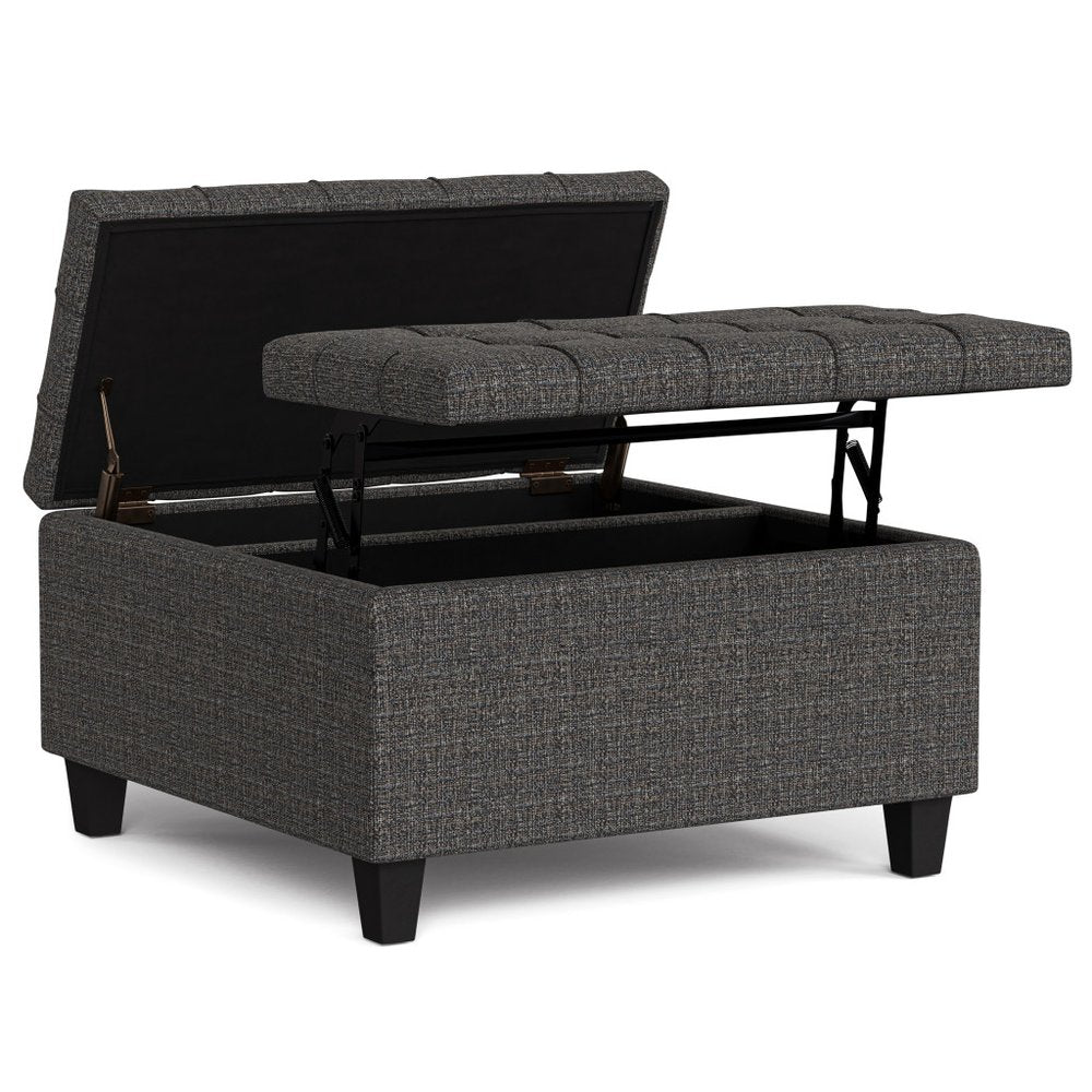 30" Slate Gray And Brown Upholstery Tufted Ottoman With Storage