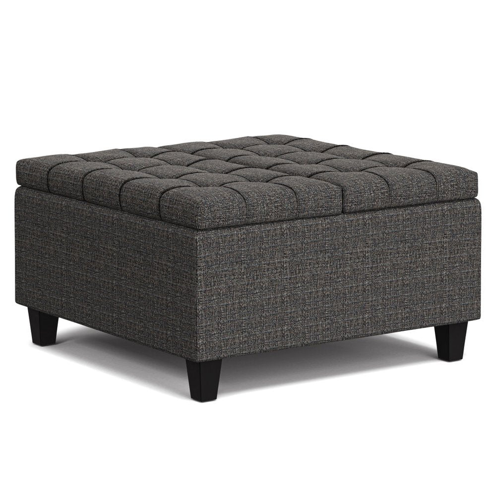 30" Slate Gray And Brown Upholstery Tufted Ottoman With Storage