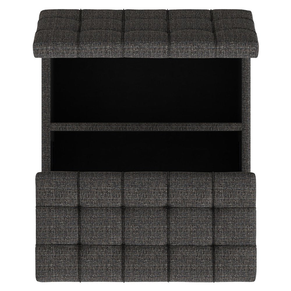30" Slate Gray And Brown Upholstery Tufted Ottoman With Storage