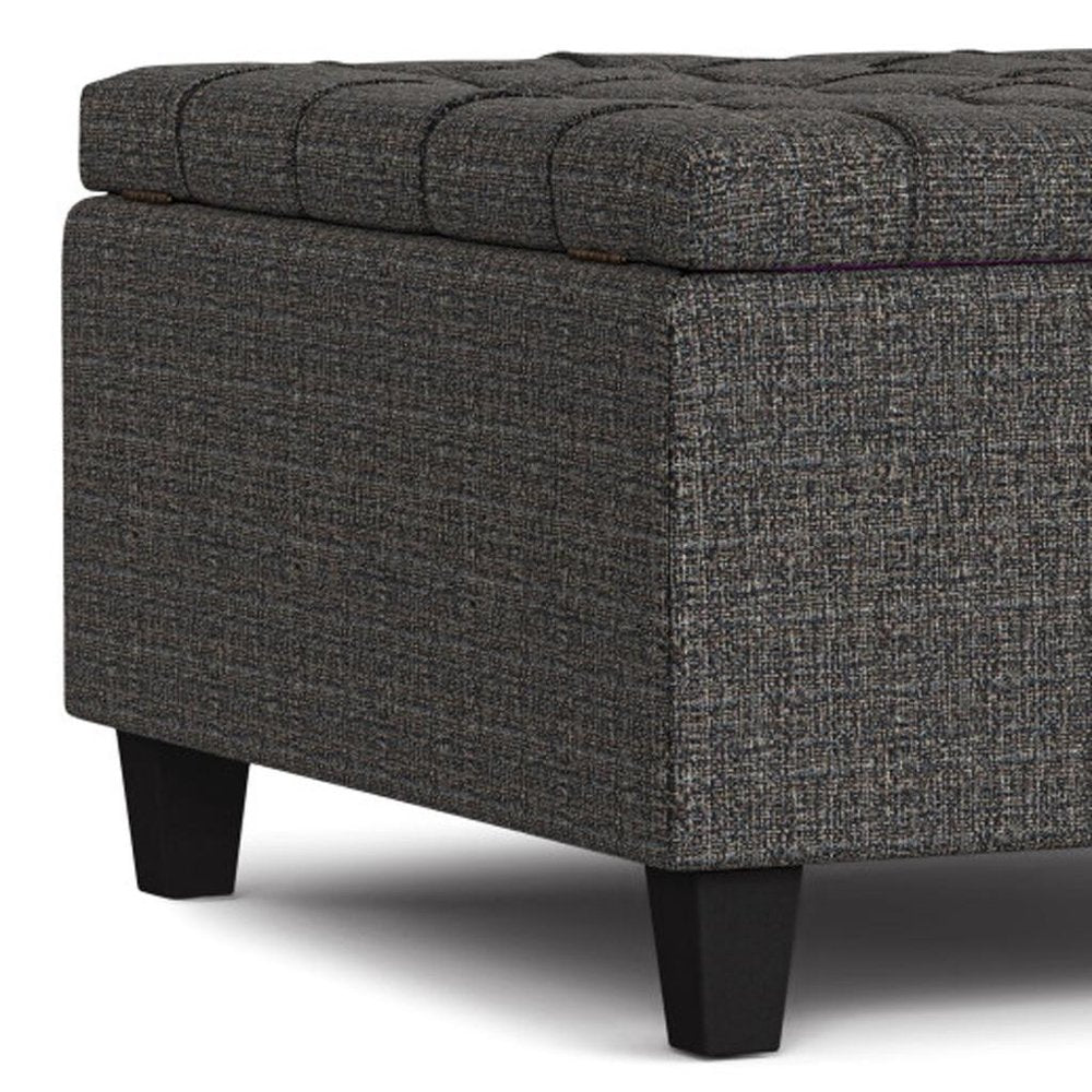 30" Slate Gray And Brown Upholstery Tufted Ottoman With Storage