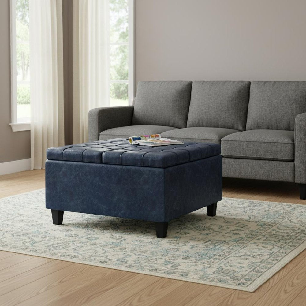 30" Brown Faux Leather Tufted Ottoman With Storage