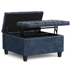 30" Brown Faux Leather Tufted Ottoman With Storage